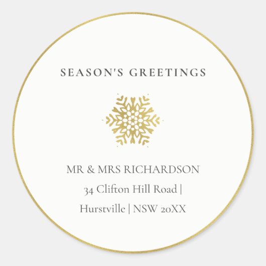 Minimal Gold Snowflake Saison Grüße Adresse Runder Aufkleber (Vorderseite)