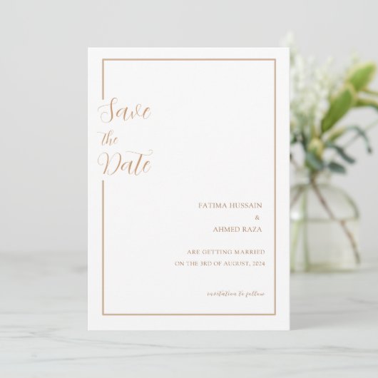 Minimal Gold Stilvolle muslimische Hochzeit retten Save The Date (Stehend Vorderseite)