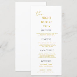 Minimal Gold und Weiß die Nacht vor der Hochzeit Menükarte