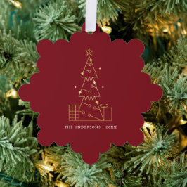 Minimal Gold Weihnachtsbaum Modern Red Ornament Karte