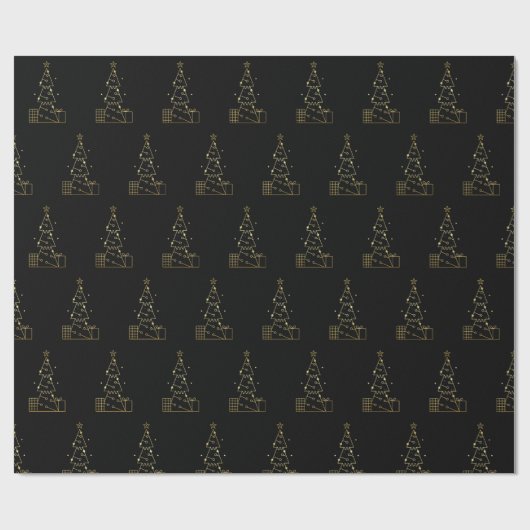 Minimal Gold Weihnachtsbaum Moderner Schwarz Geschenkpapier (Flach)