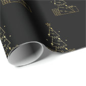Minimal Gold Weihnachtsbaum Moderner Schwarz Geschenkpapier (Rolleneckpunkt)