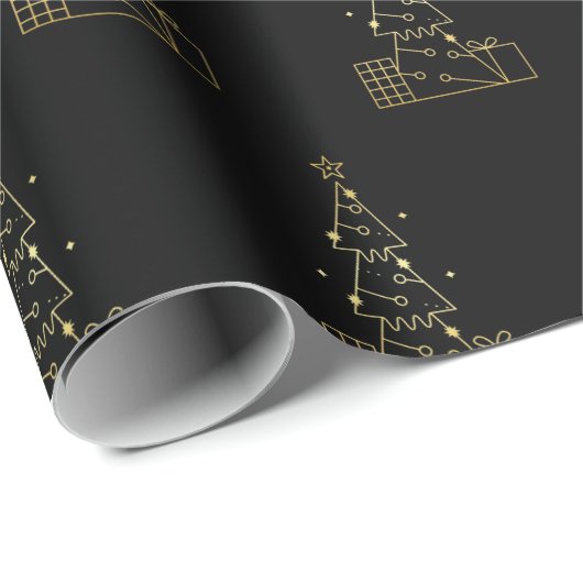 Minimal Gold Weihnachtsbaum Moderner Schwarz Geschenkpapier (Rolleneckpunkt)