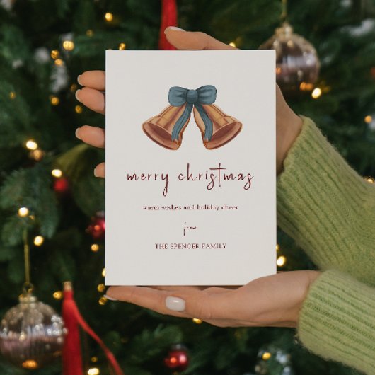 Minimal Golden Christmas Bell Ribbon Feiertagskarte