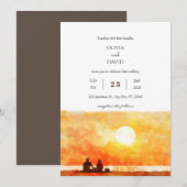 Minimal Golden Sunset Picnic Beach Hochzeit einlad Einladung (Vorne/Hinten)