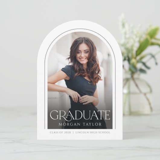 Minimal Graceful Elegance Foto Abschluss Einladung (Stehend Vorderseite)