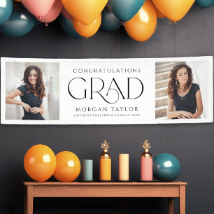 Minimal Graceful Elegance Foto Graduation Party Banner