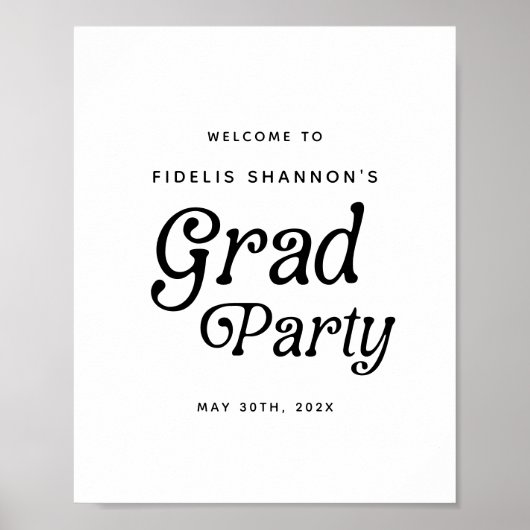 Minimal Grad Party Retro Abschluss Begrüßungszeich Poster (Vorne)