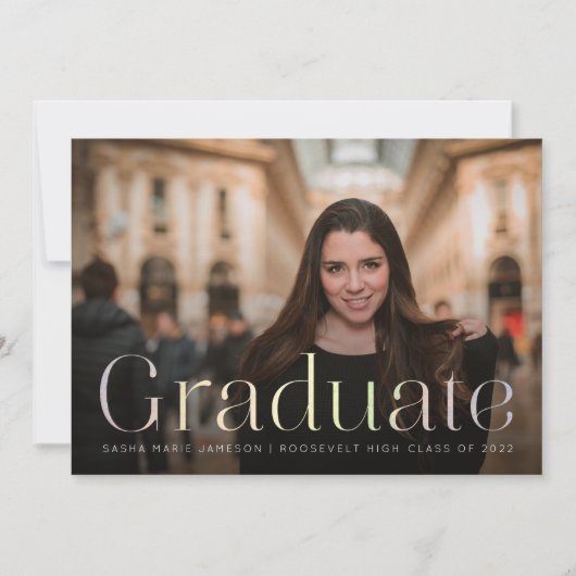 Minimal Graduate Landscape Foto Holographisch Einladung (Vorderseite)