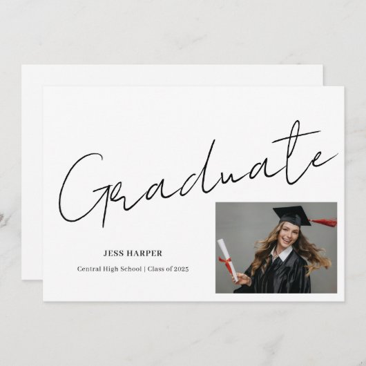 Minimal Graduate Photo High School Graduation Einladung (Vorne/Hinten)