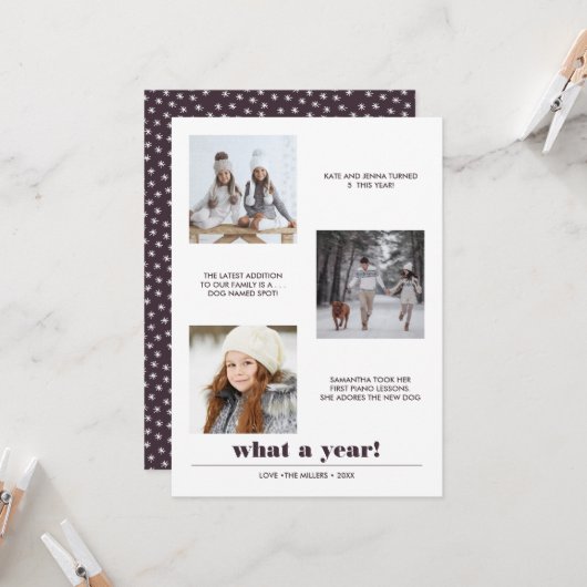 Minimal grafisch | Jahr im Überblick 3 Foto Collag Karte (Vorderseite/Rückseite Beispiel)