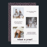 Minimal grafisch | Jahr im Überblick 3 Foto Collag Karte<br><div class="desc">Moderne und minimale Grafik-Typografie verfügt über drei beliebte quadratische Fotos mit benutzerdefinierten Beschriftungen,  mit Ihrem Familiennamen und "Was für ein Jahr!" darunter,  Die Rückseite der Karte bietet einen Pop der Koordinierung der Farbe (burgundy) mit einem Wintersternmuster Jede Farbe,  die auf Anfrage verfügbar ist</div>