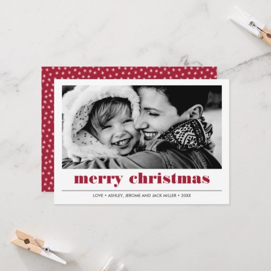 Minimal grafisch | Red Merry Christmas Foto Karte (Vorderseite/Rückseite Beispiel)