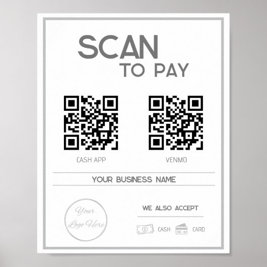 Minimal grau 2 QR-Codes Business Scan zu zahlen Poster (Vorne)