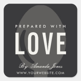 MINIMAL GRAU SCHWARZER KOCH ZUBEREITET MIT LIEBE QUADRATISCHER AUFKLEBER