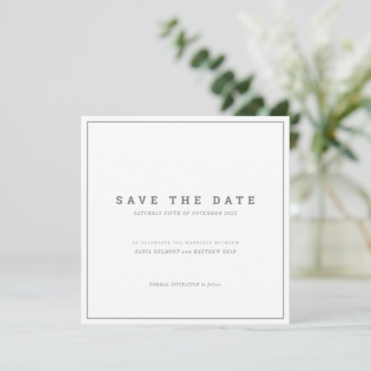 Minimal grau-weiße Hochzeit Save The Date (Stehend Vorderseite)