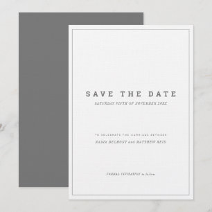 Minimal grau weiße Hochzeit speichern Sie das Datu Einladung