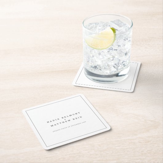 Minimal grau-weiße Kontur Hochzeit Rechteckiger Pappuntersetzer (Vor Ort)