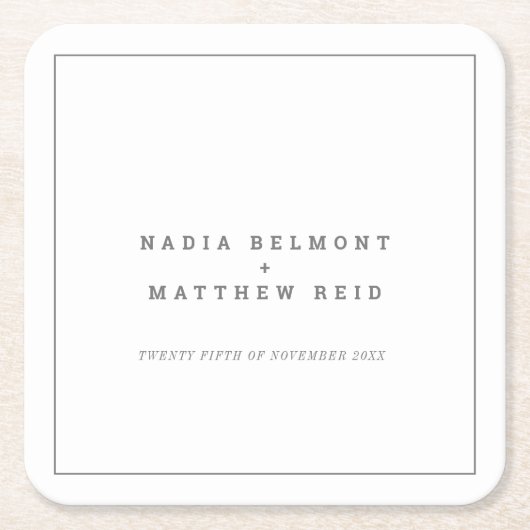 Minimal grau-weiße Kontur Hochzeit Rechteckiger Pappuntersetzer (Vorderseite)