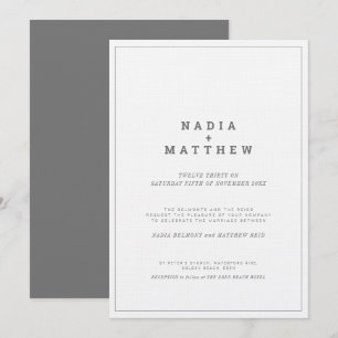 Minimal grau weißer Text Hochzeit Einladung
