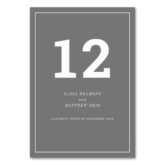 Minimal grau weißer Text Hochzeit oder Veranstaltu Tischnummer (Rückseite)