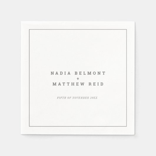 Minimal grau weißer Text Hochzeit Serviette (Vorderseite)