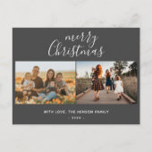 Minimal Graue Weihnachtsskriptfamilie 2 Foto Feiertagspostkarte (Vorderseite)