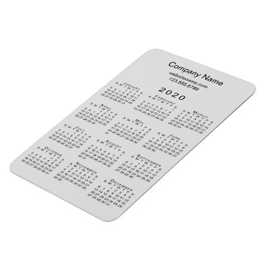 Minimal Gray Black 2020 Kalender Firmenname Info Magnet (Linke Seite)