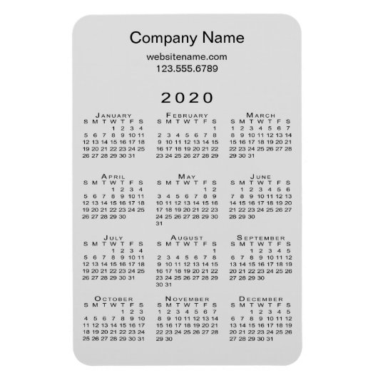 Minimal Gray Black 2020 Kalender Firmenname Info Magnet (Vertikal)