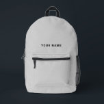 Minimal Gray Custom Name Backpack Bedruckter Rucksack<br><div class="desc">Easily personalize this simple and cool backpack adding your name or custom text. A cool and modern design in minimalist light gray eaturing clear sans serif font, for a modern, professional and edgy look, perfect as custom gift for college students, high school, kids. The backpack can be customized in any...</div>