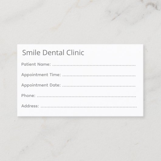 Minimal Gray Dental Appointment Card Terminkarte (Vorderseite)
