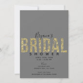 Minimal Gray Gold Flakes Glitzer Brautparty Inv Einladung (Vorderseite)
