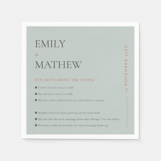 MINIMAL GRAY GREEN TYPOGRAPHY FUN FAACTS SERVIETTE (Vorderseite)