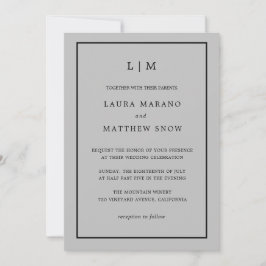Minimal Gray Monogram Simple Wedding Einladung