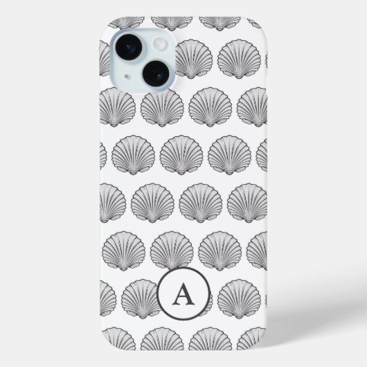 Minimal Gray Monogramed Seashell Pattern Case-Mate iPhone Hülle (Rückseite)