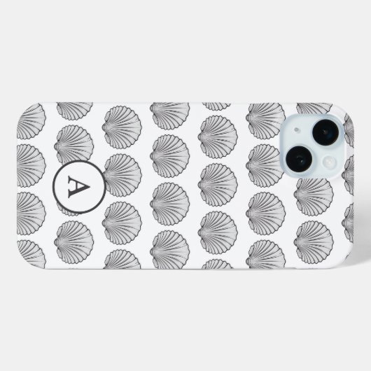 Minimal Gray Monogramed Seashell Pattern Case-Mate iPhone Hülle (Rückseite (Horizontal))
