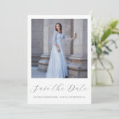 Minimal Gray Quinceanera Simple Calligraphy Foto Save The Date (Stehend Vorderseite)