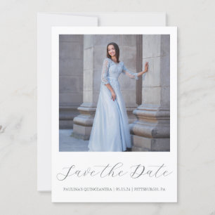 Minimal Gray Quinceanera Simple Calligraphy Foto Save The Date