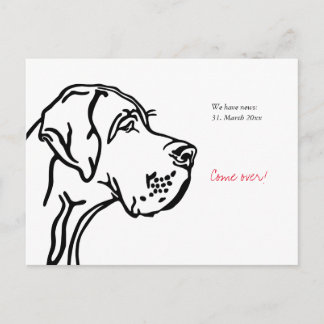 minimal Great Dane drawing announcement  Postkarte