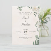 Minimal Green Botanical Wedding Invitation Einladung (Stehend Vorderseite)