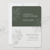 Minimal Green Foliage Kontur All-in-One Hochzeit Einladung (Vorderseite)