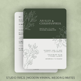 Minimal Green Foliage Kontur All-in-One Hochzeit Einladung