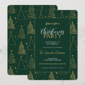 Minimal Green Gold Weihnachtsbaum Einladung (Vorne/Hinten)