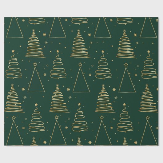Minimal Green Gold Weihnachtsbaum Geschenkpapier (Flach)