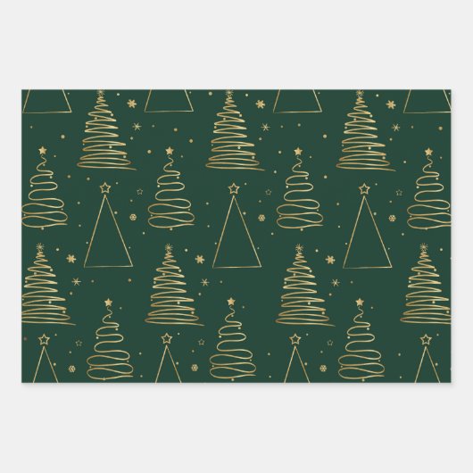 Minimal Green Gold Weihnachtsbaum Geschenkpapier Set (Vorderseite)
