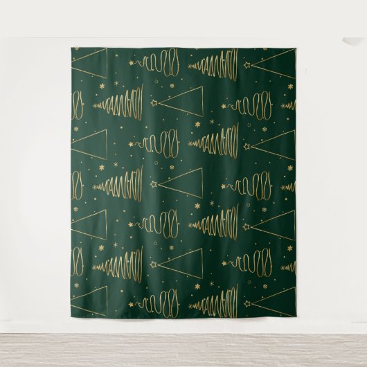 Minimal Green Gold Weihnachtsbaum Wandteppich (Vorderseite)