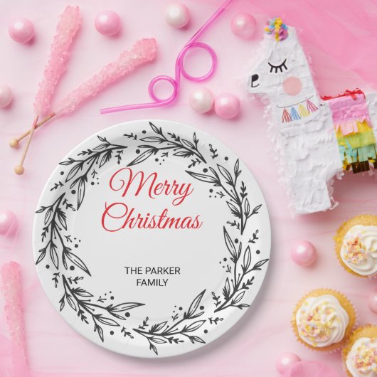 Minimal Green Leaf Holiday Dinner Plate Pappteller (Party)