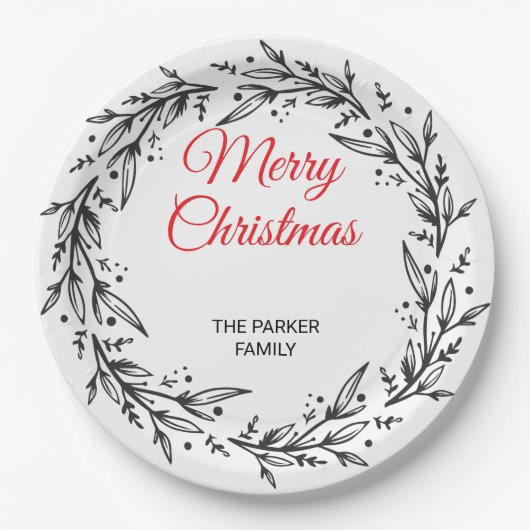 Minimal Green Leaf Holiday Dinner Plate Pappteller (Vorderseite)