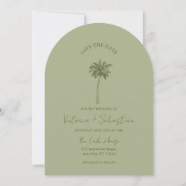 Minimal Green Palm Tree Beach Save The Date Einladung