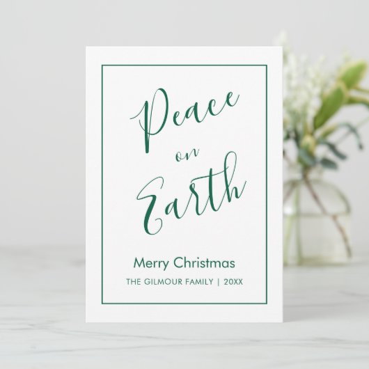 Minimal|Green Peace on Earth Christmas Card Einladung (Stehend Vorderseite)